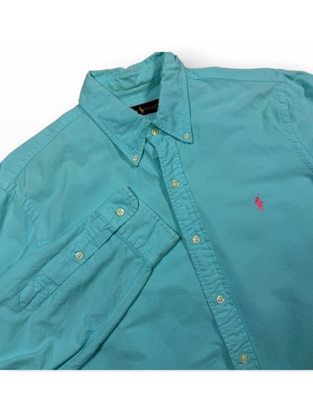 Ralph Lauren Men’s Long Sleeve Button, 100% Cotton Solid Turquoise Shirt Size L